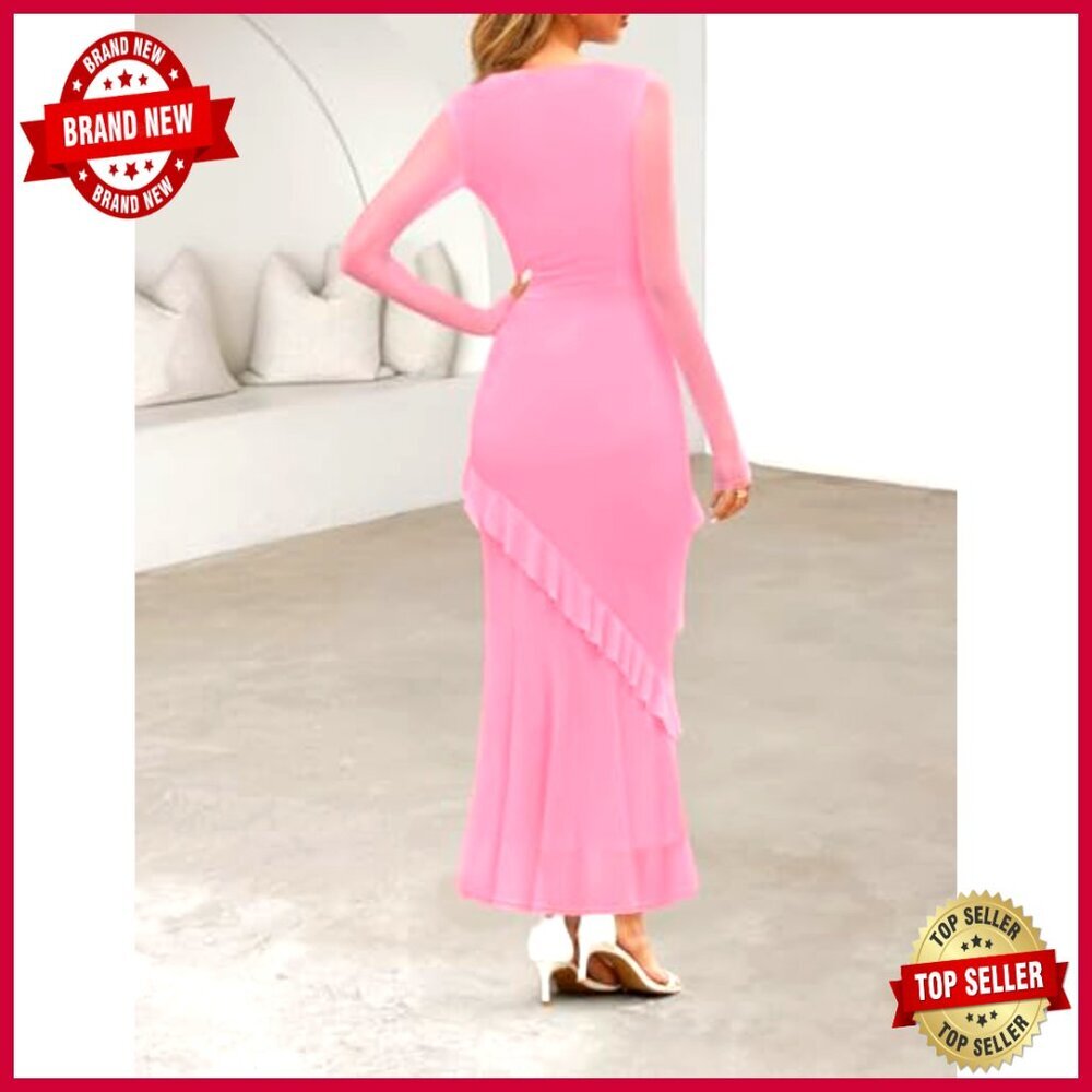 Long Sleeve Maxi Dress Cowl Neck Bodycon Formal Cocktail Wedding Guest - Picture 3 of 7